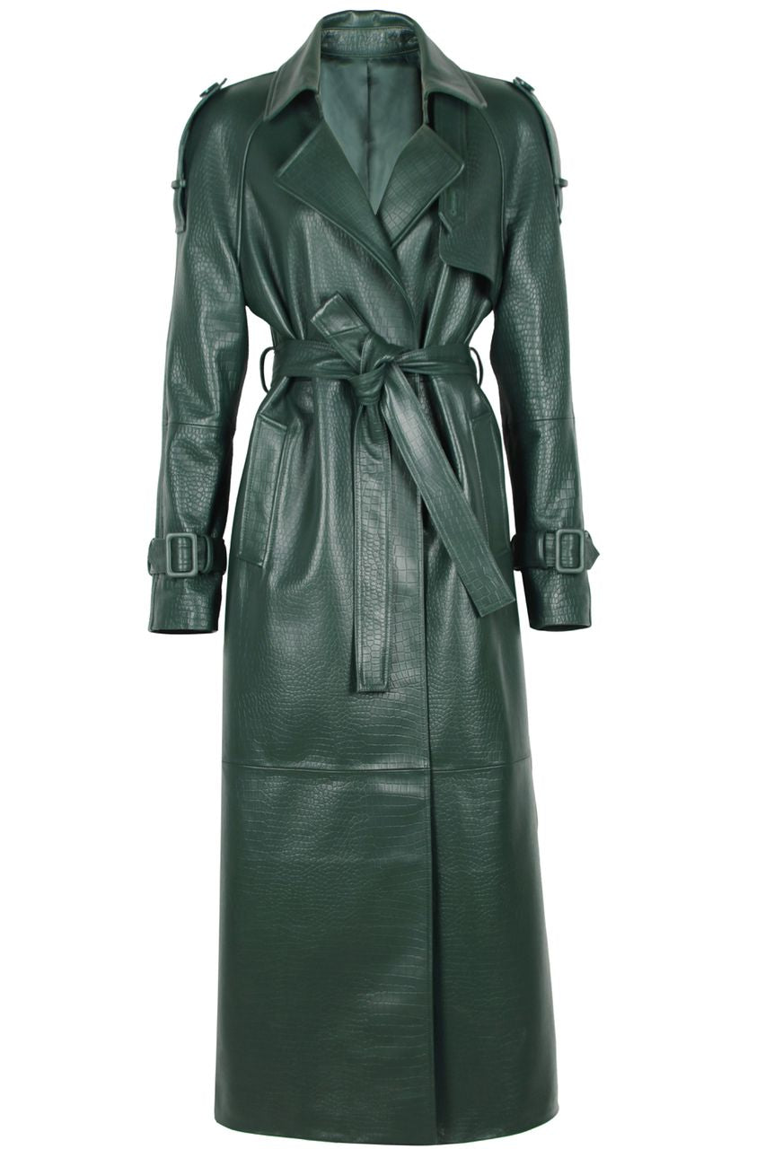 Ash Leather Croc Coat | Pine Green Ash Leather Croc Coat | Pine Green