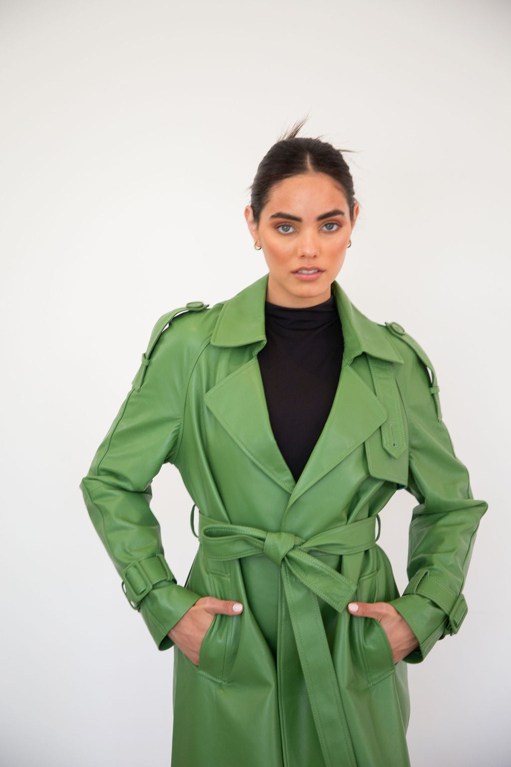 ASH LEATHER COAT | OLIVE GREEN