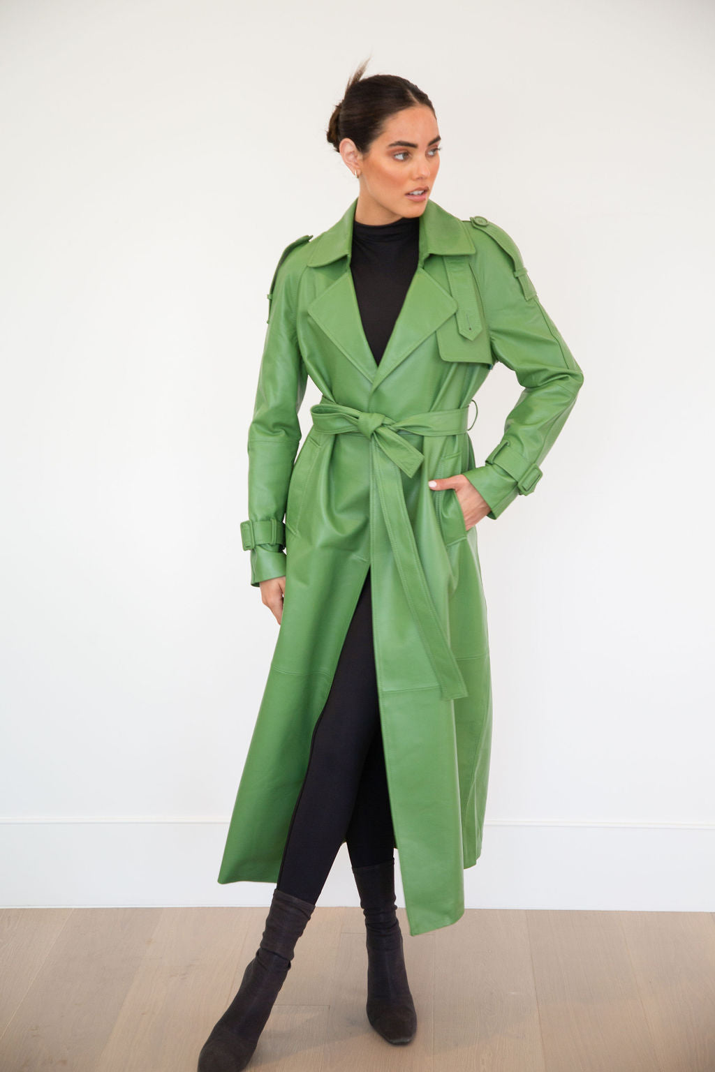 ASH LEATHER COAT | OLIVE GREEN