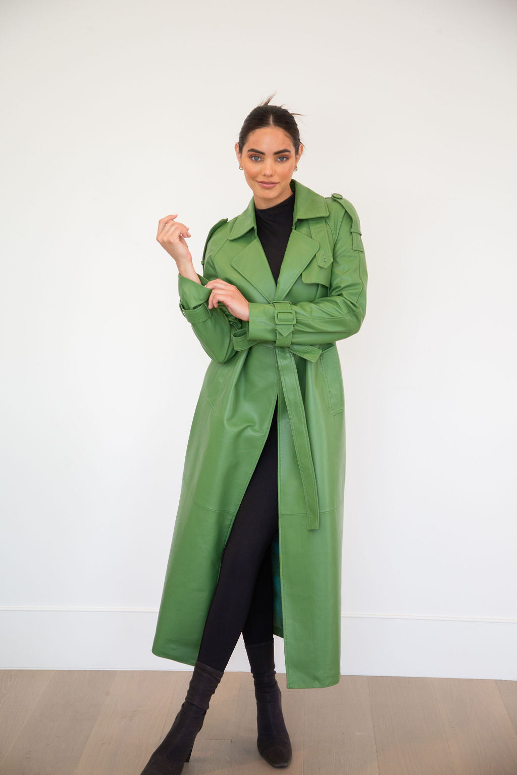 ASH LEATHER COAT | OLIVE GREEN