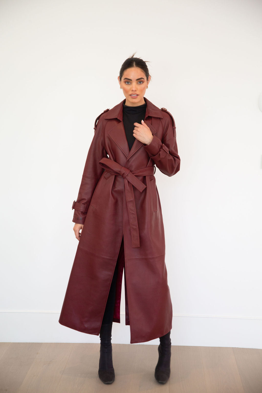 ASH LEATHER COAT | MULBERRY RED