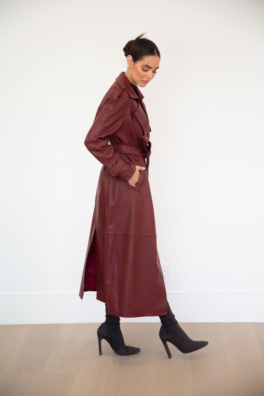 ASH LEATHER COAT | MULBERRY RED