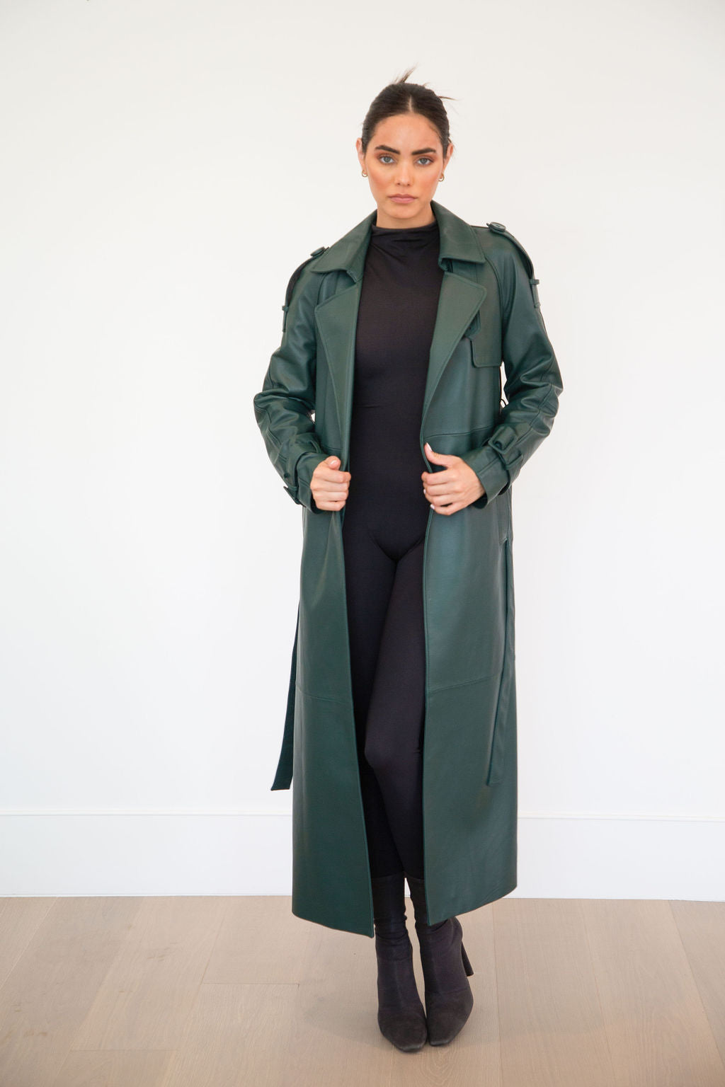 ASH LEATHER COAT | PINE GREEN