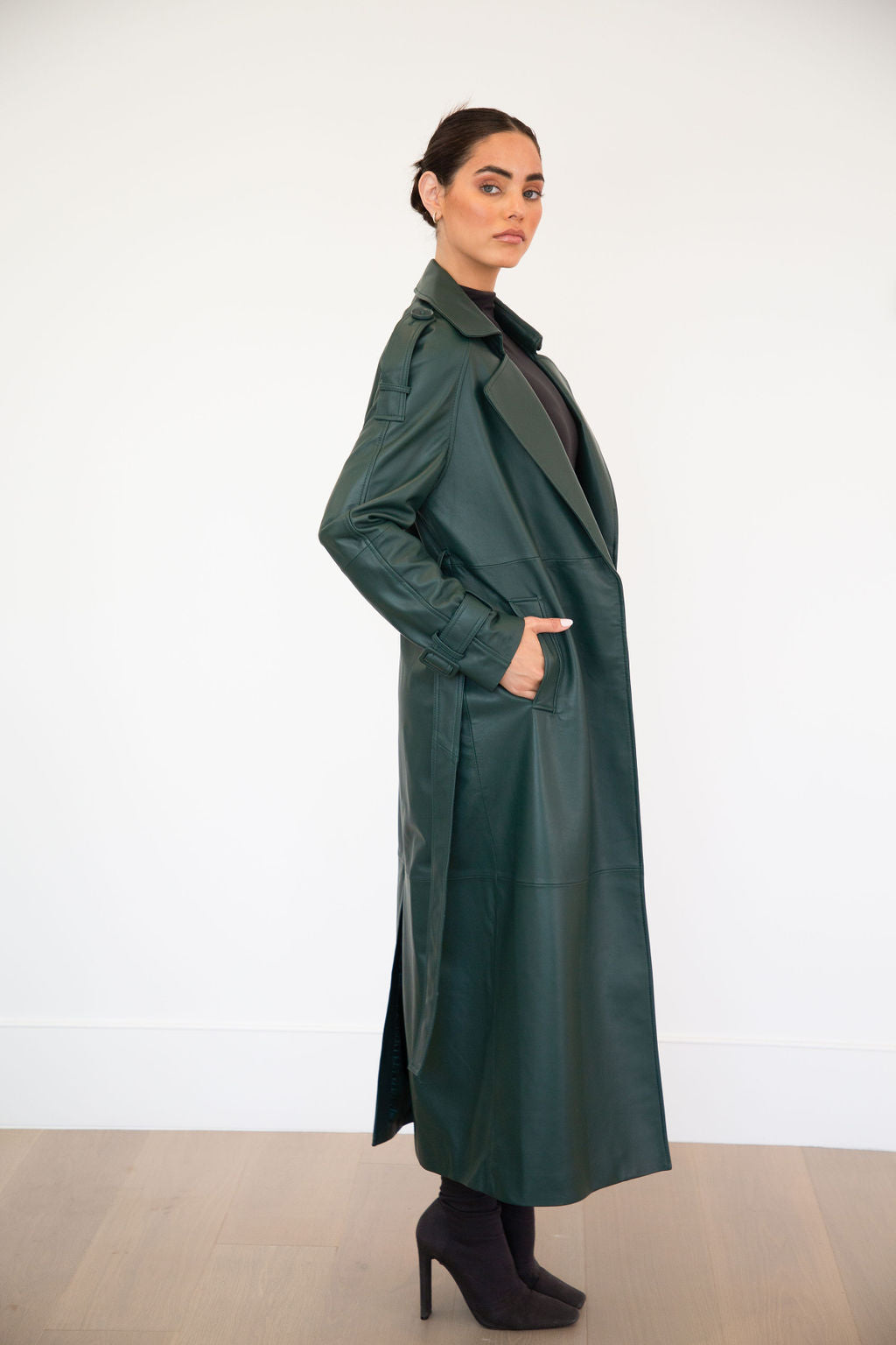 ASH LEATHER COAT | PINE GREEN