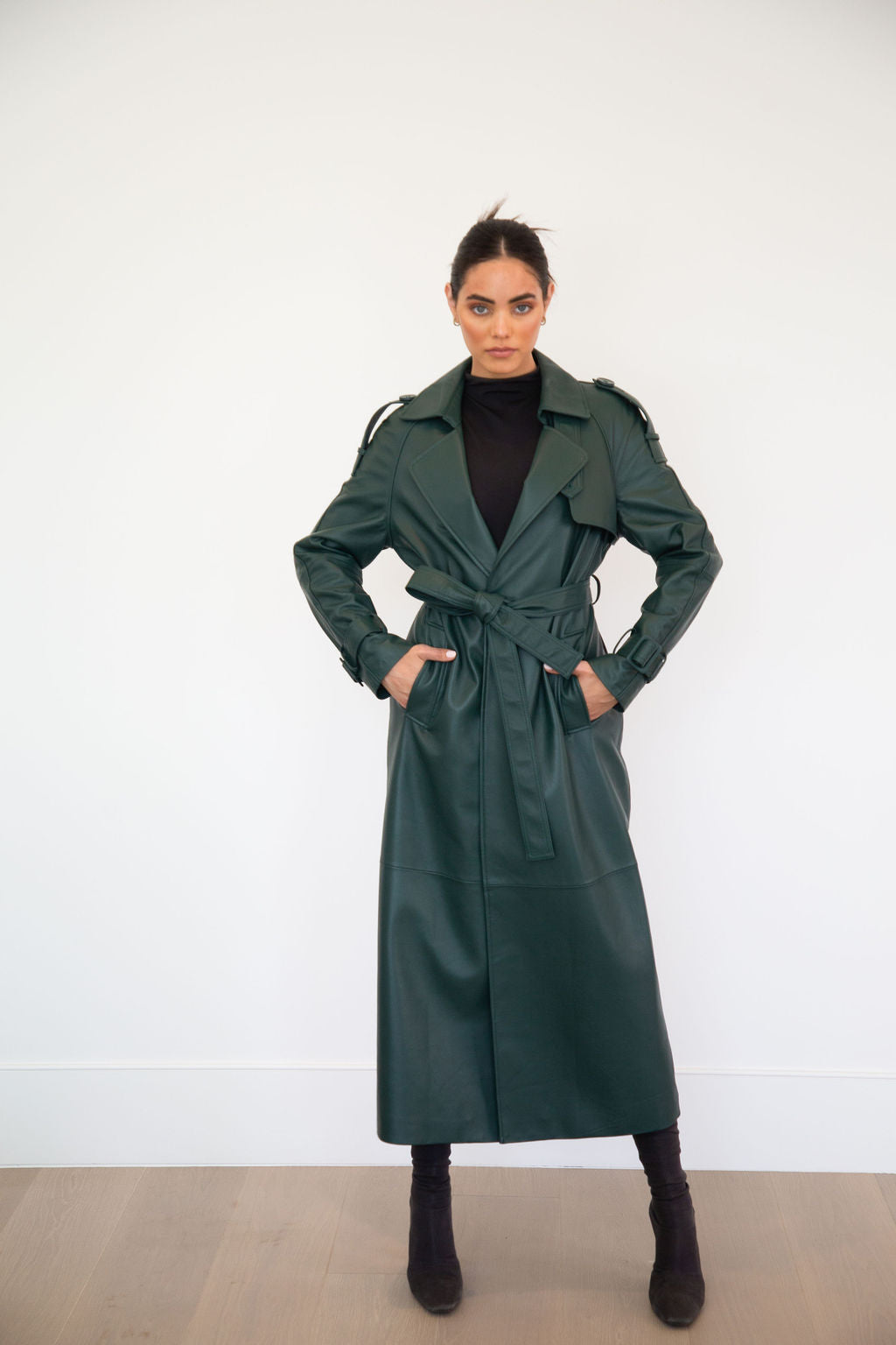 ASH LEATHER COAT | PINE GREEN