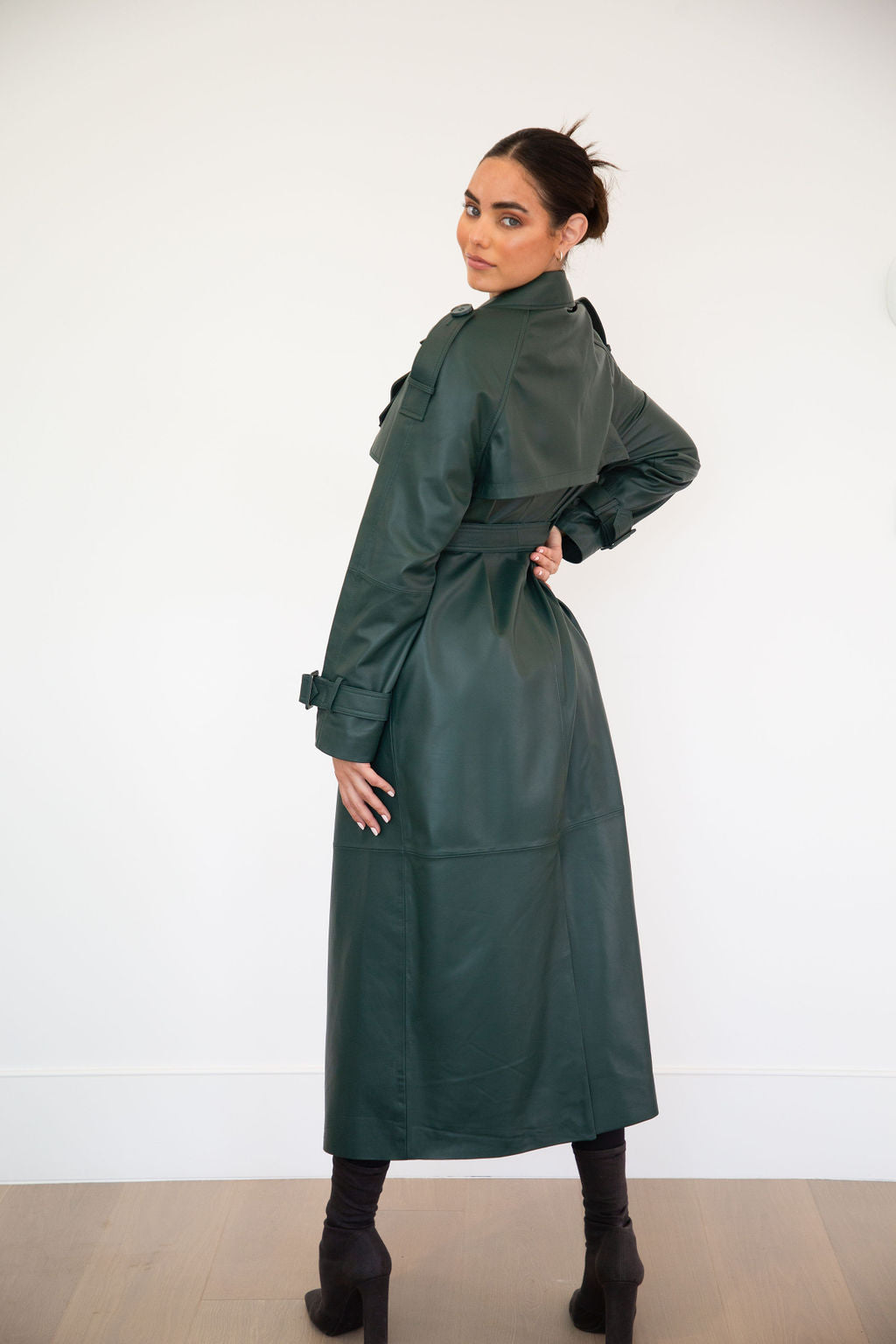 ASH LEATHER COAT | PINE GREEN