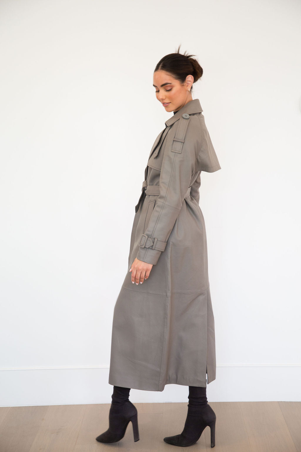 ASH LEATHER COAT | SMOKE GREY