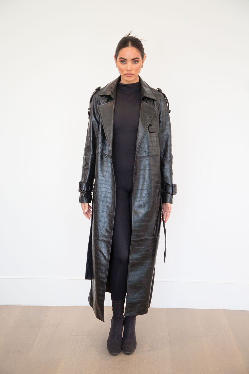 ASH LEATHER CROC COAT | CHARCOAL BLACK