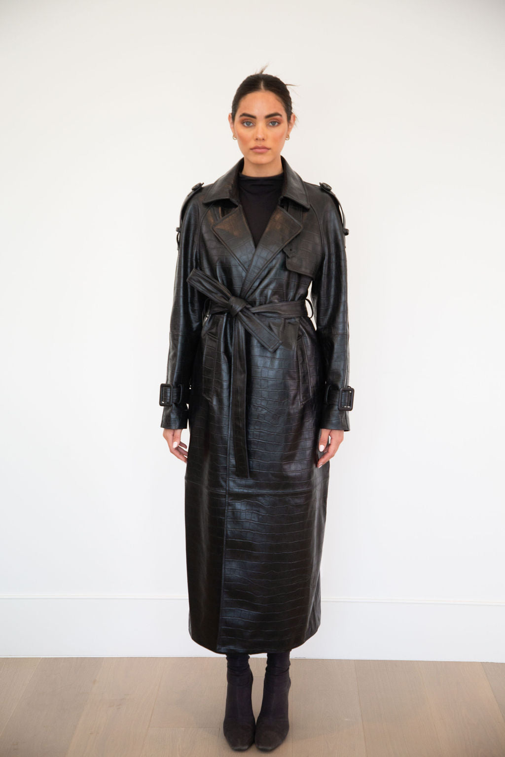 ASH LEATHER CROC COAT | CHARCOAL BLACK