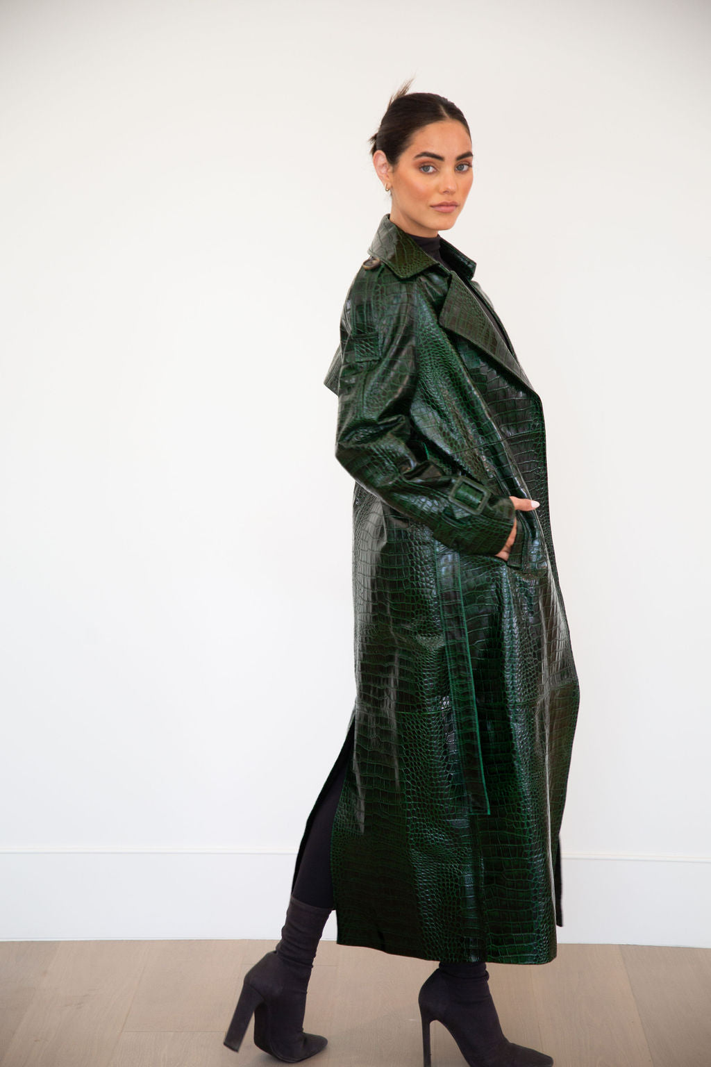 ASH LEATHER CROC COAT | HUNTER GREEN