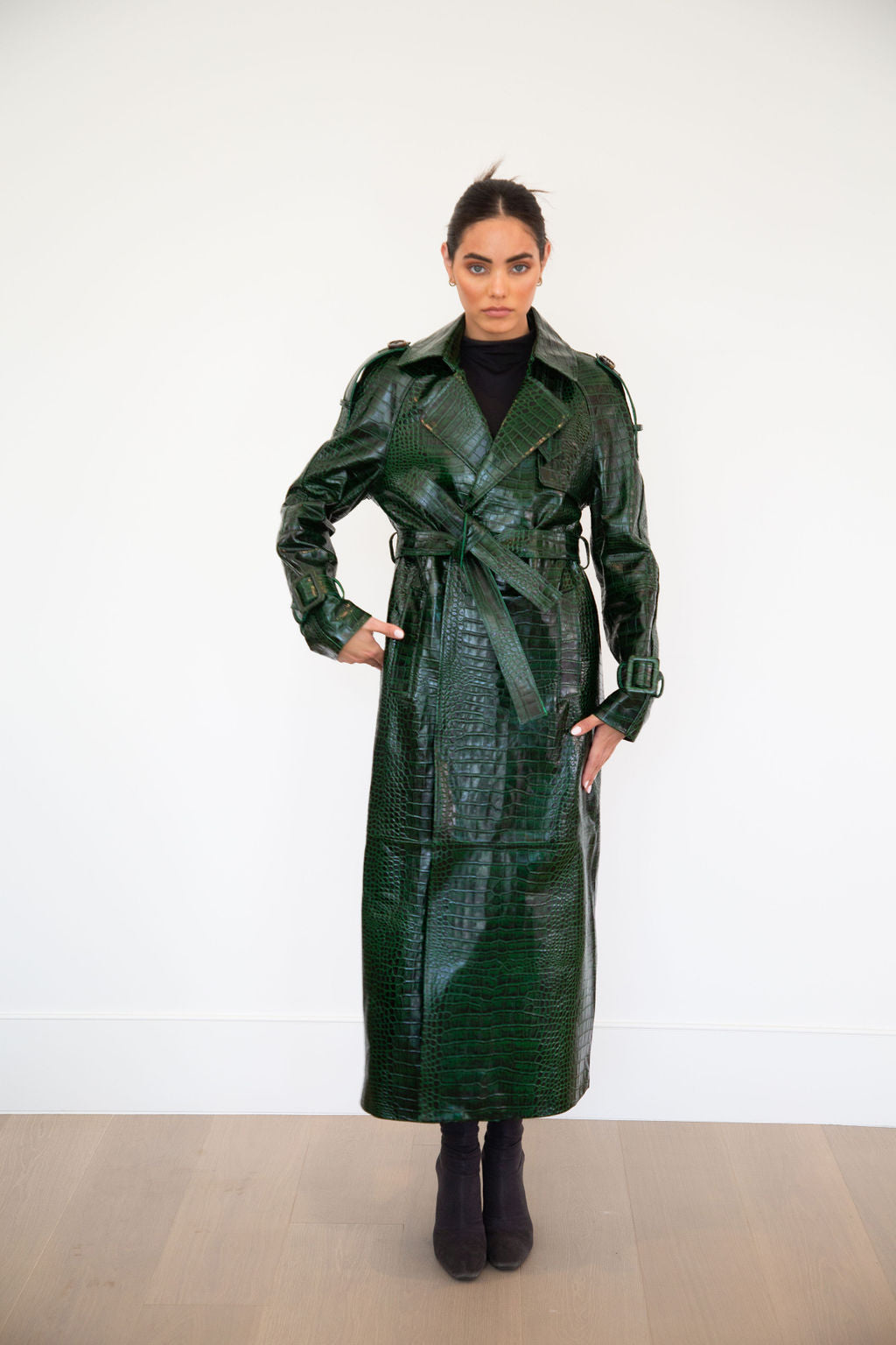 ASH LEATHER CROC COAT | HUNTER GREEN